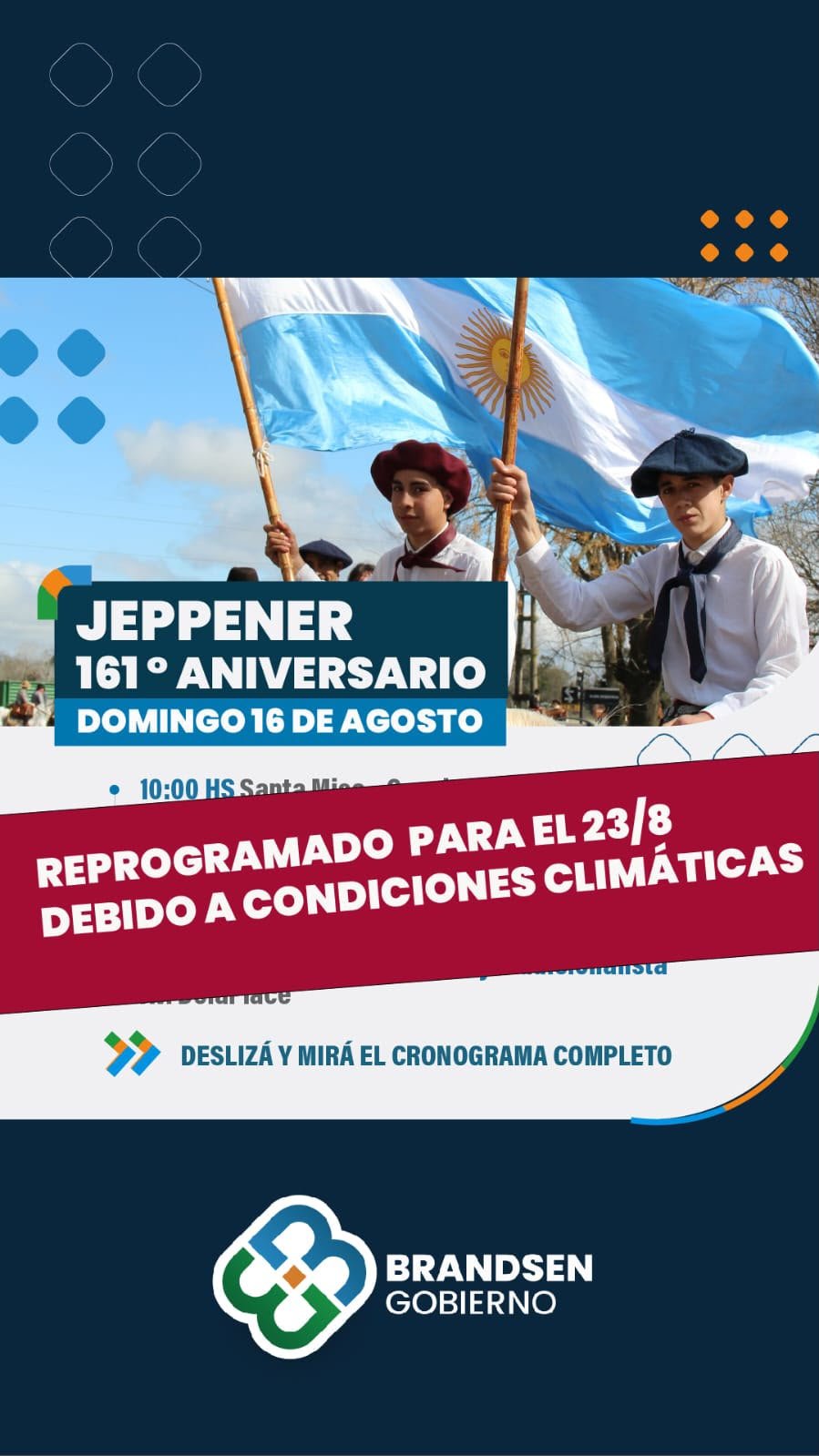 Reprogramación de actividades en Jeppener debido a las condiciones climáticas